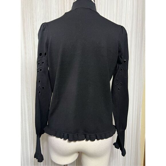 Joseph A. Black Long Sleeve Turtleneck Sweater Juliette Perforated Sleeves Medi - Picture 4 of 5
